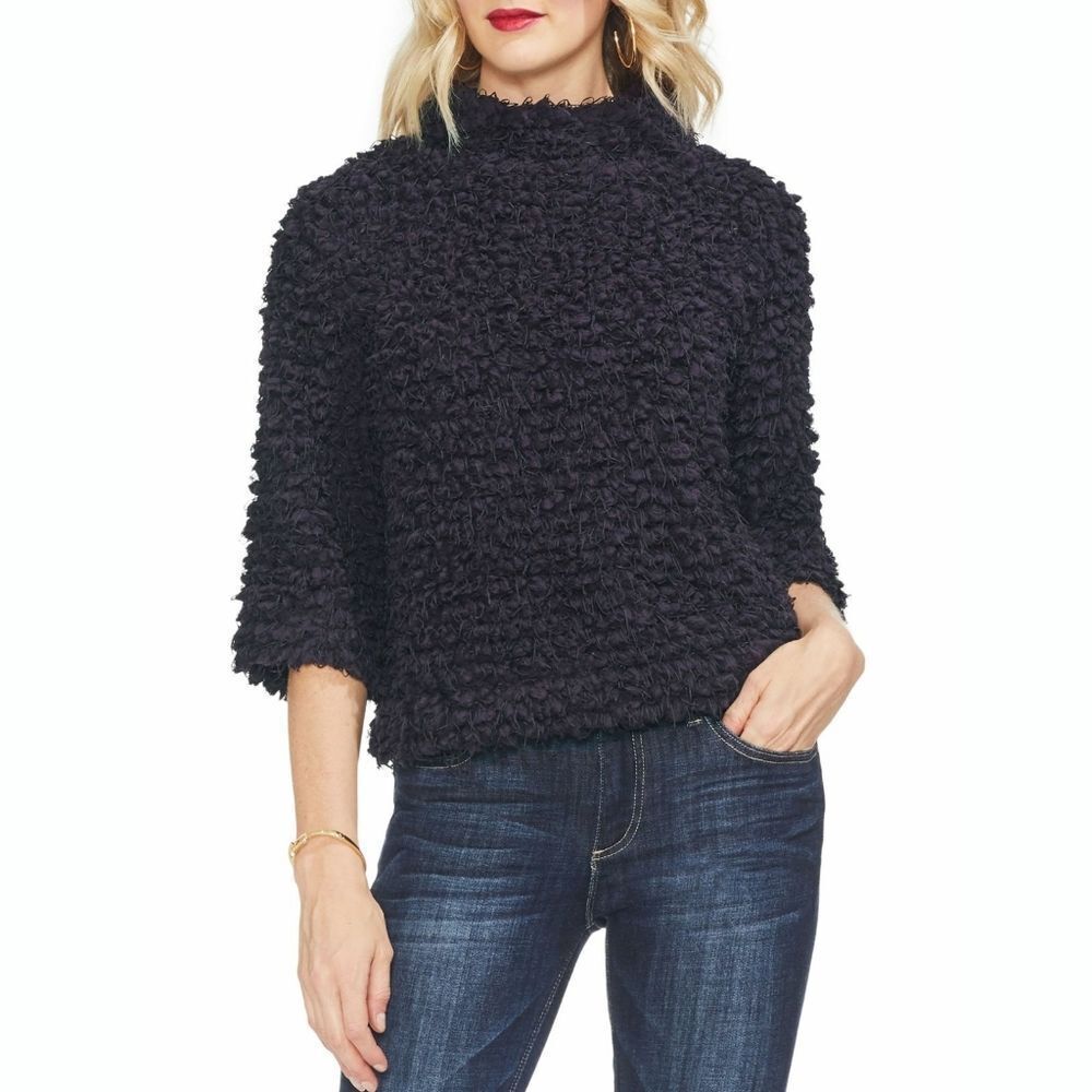 New! VINCE CAMUTO Women's Eyelash Knit Popcorn Sweater Top Size XS Gilded Plum